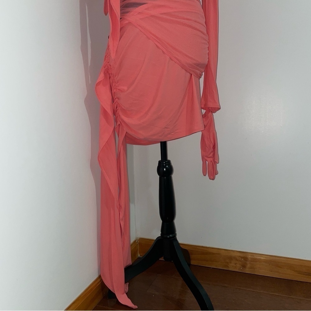 NEW! Mugler x H&M- Collector’s Edition Knot-Detail One-Shoulder Dress Pink M - Picture 5 of 16